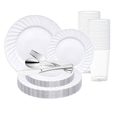 Enhance your event with the White Flair Plastic Wedding Value Set featuring silver cutlery for modern elegance