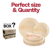Features 10-inch dinner plates, 7-inch appetizer plates, and 6.5-inch forks, knives, and spoons in one complete set