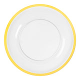 Frame dinner plates beautifully using these clear round 13-inch chargers with shimmering gold detail.