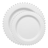 Grace your table with the White with Silver Pearl String Set, a perfect blend of disposable ease and luxurious detail
