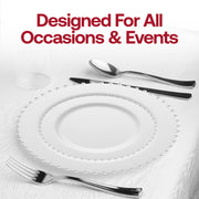 Graceful event décor styled with the White with Silver Pearl String Dinnerware, perfect for formal dining occasions