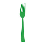 Green plastic party forks ideal for vibrant celebrations, casual BBQs, or themed table settings