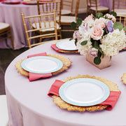 Guests enjoyed main courses on 10.25" white plates with bold blue and silver mosaic accents.