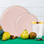 Guests enjoying light appetizers on Pink Flat Round Tableware at a feminine celebration.