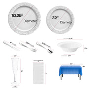 Hammered silver rims and sleek soup bowls make this set perfect for evening events and toasts