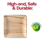 High-quality square buffet plates crafted from natural palm leaf, 9-inch size, BPA-free