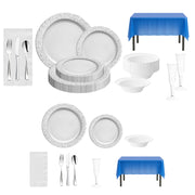 Host a bold and elegant patriotic party with the One Nation Set in silver and navy tones