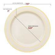 Ivory with Gold Edge Rim Plastic Appetizer/Salad Plates (7.5") Dimension | Smarty Had A Party