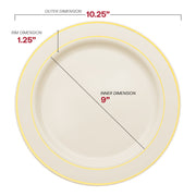 Ivory with Gold Edge Rim Plastic Plates Dinnerware Value Set Dimension | Smarty Had A Party