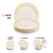 Ivory with Gold Harmony Rim Plastic Appetizer/Salad Plates (7.5") SKU | Smarty Had A Party
