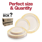 Ivory with Gold Harmony Rim Plastic Dinnerware Value Set Quantity | Smarty Had A Party