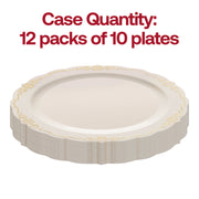 Ivory with Gold Vintage Rim Round Disposable Plastic Dinner Plates (10") Quantity | Smarty Had A Party
