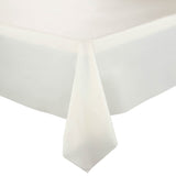 Ivory rectangular disposable plastic tablecloth measuring 54 x 108 inches, ideal for parties, events, and gatherings, sold in a 96-pack.