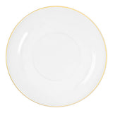 Luxe gold-rimmed salad plates displayed on tablescape with appetizers and desserts