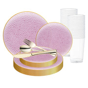 Make every moment special with the Clear Pink and Gold Hammered Glass Dinnerware Set, ideal for luxurious gatherings