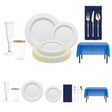 Mamma Mia Party Tableware Set arranged for an elegant Sweet 16 with gold and navy accents.