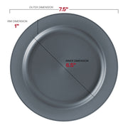 Matte Charcoal Gray Round Disposable Plastic Appetizer/Salad Plates (7.5") Dimension | Smarty Had A Party