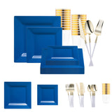 Midnight Blue Square Disposable Plastic Tableware Set brings bold refinement and deep elegance to weddings, parties, and galas