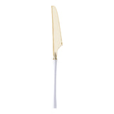 Moderno gold plastic dinner knives with sleek white handles, each measuring 8.8 inches for formal dining