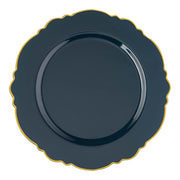 Navy with Gold Rim Round Blossom Disposable Plastic Dinner Plates (10.25") Secondary | Smarty Had A Party