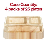 Pack of 100 square 3-partition palm leaf eco-friendly disposable dinner plates