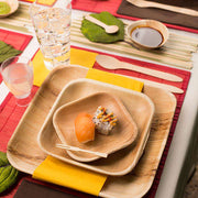 Palm leaf pastry plates with a square design, eco-friendly and disposable, 5-inch diameter, pack of 100