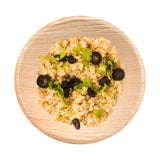 Palm leaf soup bowl filled with healthy food, ideal for sustainable catering and casual dining