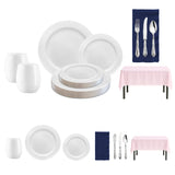 Pearl White Lotus plates with silver baroque cutlery from the Little Wonder Baby Shower Tableware Set