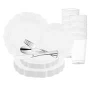 Pearl White Round Lotus Plastic Wedding Value Set brings timeless elegance to weddings, banquets, and formal occasions