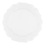Pearl white round plastic appetizer and salad plates with an elegant lotus-inspired design