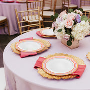 Perfect way to serve white with red and gold chord rim plastic dinner plates (10.25")