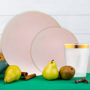 Pink and gold organic plates featured at a soft-toned bridal brunch table.