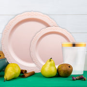 Plates from the Pink Vintage Set holding hors d'oeuvres at a spring brunch.