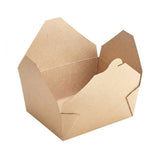 Premium kraft folded paper #8 takeout container shown open, showing the fold-top closure and grease-resistant natural brown paper build.