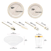 Recyclable and BPA-free, the Ivory with Gold Vintage Tableware Set blends sustainable ease with luxurious vintage aesthetics