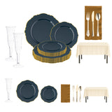Resting Grinch Face Set displayed with navy and gold blossom plates on a minimalist holiday table.