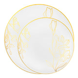 Round Plastic Dinnerware Featuring a Beautiful Antique Gold Floral Accent