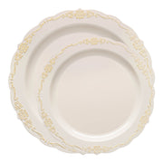 Round Plastic Dinnerware Featuring a Timeless Gold Accented Design