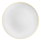 Round white plastic appetizer plates with gold rim, organic and disposable, 7.5-inch diameter, sold in a 120-pack