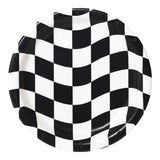 Black / White Checks Round Disposable Paper Dinner Plates (9")