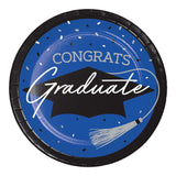School Spirit Cobalt Blue Graduation Dinner Paper Plates (9")
