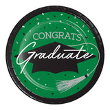 School Spirit Emerald Green Graduation Disposable Dessert Paper Plates (7")