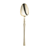Shiny gold Moderno disposable plastic dinner spoons, 8.1 inches long, durable and stylish, perfect for events, case of 300.