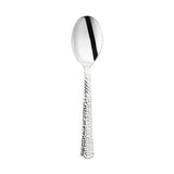 Shiny metallic silver hammered plastic spoons, 6.75 inches, 1000-pack – Durable disposable spoons with a textured hammered handle and a reflective silver finish.