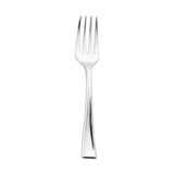 Shiny metallic silver mini plastic tasting fork, 4 inches long, perfect for appetizers and desserts, case of 960