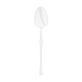 Shiny white Moderno disposable plastic dessert spoons, 7 inches, sleek and stylish for events