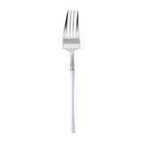 Silver plastic dinner forks with disposable convenience, featuring sleek white handles, available in 240-pack.