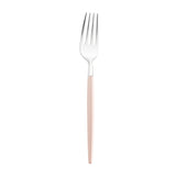 Silver with pink handle Moderno disposable plastic dinner forks, 8 inches long, featuring a sleek modern design, case of 240