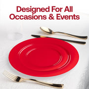 Solid Red Holiday Round Disposable Plastic Dinner Plates (10.25") Lifestyle | Smarty Had A Party