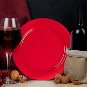 Solid Red Holiday Round Disposable Plastic Dinner Plates (10.25") crafted for upscale occasions and easy disposal